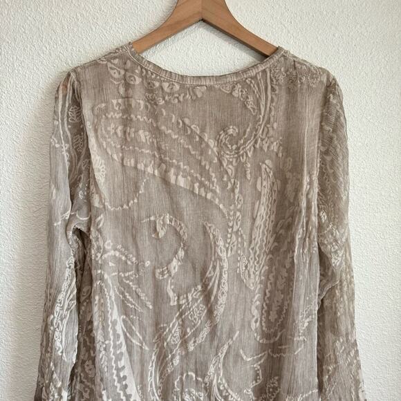 Scandal Italy Women's Small 100% Silk Blouse Sheer Floral Overlay Boho Casual - Picture 7 of 9